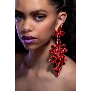 Kırmızı Renk Taşlı Abiye Küpe (Çift) Kına/Gelin Küpe