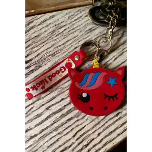 Kırmızı Renk Unicorn Figürlü Cüzdan/ Anahtarlık