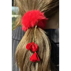 Kırmızı Renk Zincir Detaylı Peluş Simit Toka