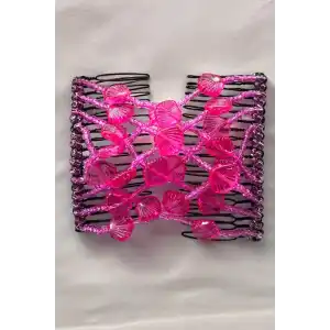 Koyu Pembe Renk Deniz Kabuğu Figürlü Tel Tarak Toka