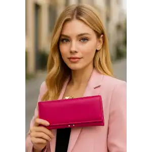 Koyu Pembe Renk Kalp Detaylı Kadın Cüzdan