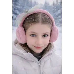 Koyu Pembe Renk Kurdele Figürlü Peluş Kulaklık