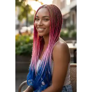Koyu Pembe Üç Renk Ombreli Afrika Zenci Örgüsü Box Braid Sentetik Saç 60cm 100gr
