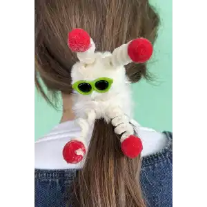 Krem Renk Canavar Figürlü Gözlük Detaylı Peluş Simit Toka