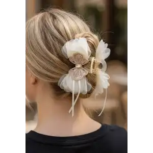 Krem Renk Kelebek Figürlü Mandal Toka