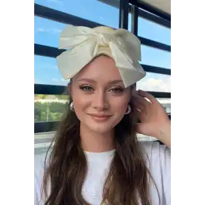 Krem Renk Kurdele Figürlü Saten Uyku Bandı