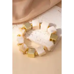 Krem Ve Altın Renk Boncuk Detaylı Bileklik