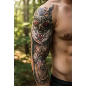 Kurukafa ve Baykuş Modelli Kol Dövme Tattoo