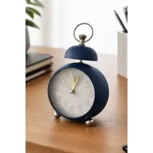 Lacivert Renk Mini Dekoratif Işıklı Alarmlı Yuvarlak Masa Saati