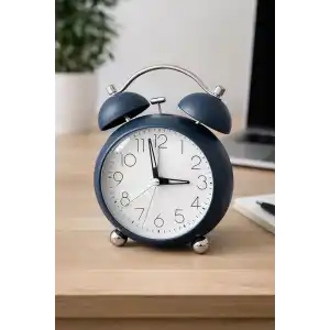 Lacivert Renk Mini Dekoratif Işıklı Alarmlı Yuvarlak Masa Saati