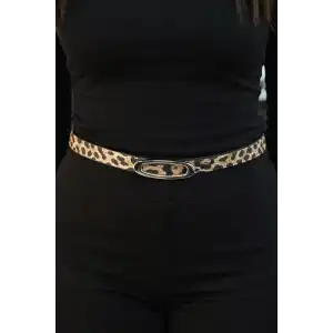 Leopar Desenli Kadın Deri Kemer