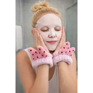 Lila Renk İkili Kurdele Figürlü Peluş Su Tutucu Havlu Bileklik