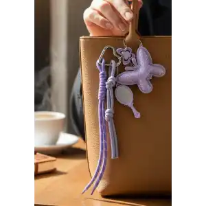 Lila Renk Karışık Figürlü Ayna Detaylı Çanta Charm/ Anahtarlık