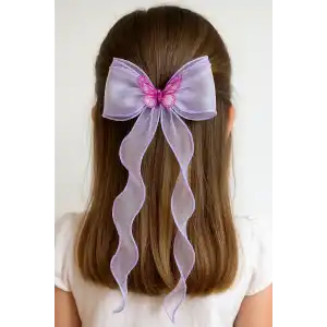 Lila Renk Kelebek Figürlü Otomat Toka