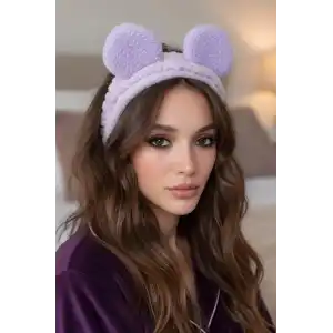 Lila Renk Kulak Detaylı Peluş Saç Bandı