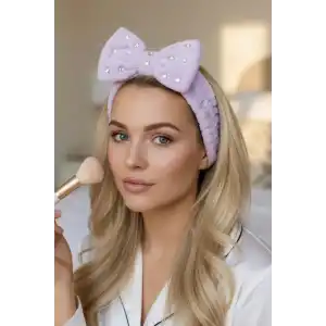 Lila Renk Kurdele Figürlü Taş Detaylı Peluş Saç Bandı