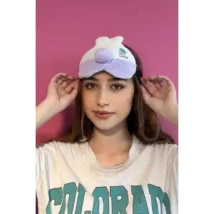 Lila Renk Tavşan Figürlü Peluş Uyku Bandı