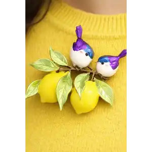 Limon Ve Kuş Figürlü Broş