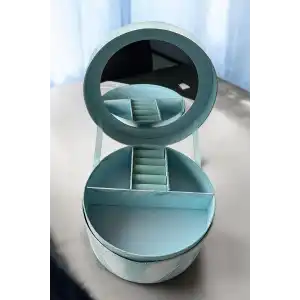 Mavi Renk Ayna Detaylı 2 Bölmeli Takı Organizeri