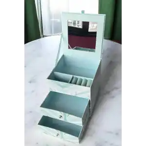 Mavi Renk Ayna Ve Çekmece Detaylı Takı Organizeri