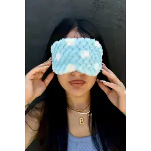 Mavi Renk Benekli Peluş Uyku Bandı