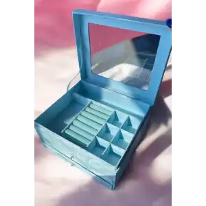 Mavi Renk Bölmeli Çekmeceli Takı Organizeri