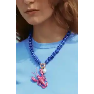 Mavi Renk Boncuklu Yengeç Detaylı Tasarım Kolye