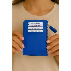 Mavi Renk Deri Kadın Cüzdan/ Kartlık