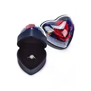 Mavi Renk Gül Detaylı Yüzük Kolye Kutusu