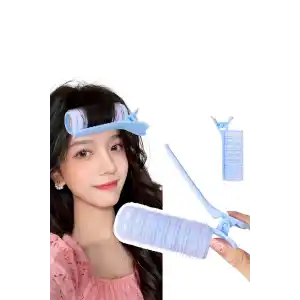 Mavi Renk İkili Pens Ve Cırtlı/ Yapışkanlı Saç Bigudisi /Orta Boy