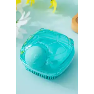 Mavi Renk Kaplumbağa Figürlü Saç Diplerine Masaj Yapan Şampuan Hazneli Silikon Saç Yıkama Fırçası