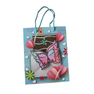 Mavi Renk Kelebek Figürlü 3D Görünümlü Karton Çanta