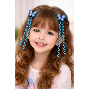 Mavi Renk Kelebek Figürlü Çocuk Yan Toka