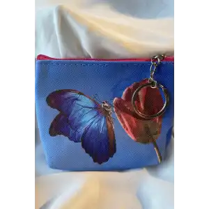 Mavi Renk Kelebek Figürlü Cüzdan/ Anahtarlık