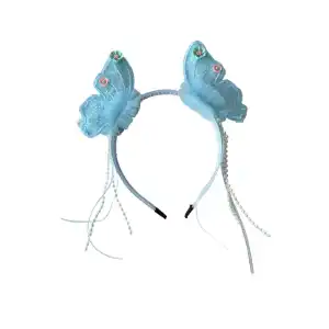 Mavi Renk Kelebek Figürlü İnci Detaylı Çocuk Taç