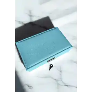 Mavi Renk Kilitli Deri Takı Organizeri