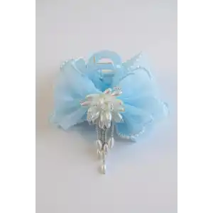 Mavi Renk Kurdele Figürlü İnci Detaylı Mandal Toka