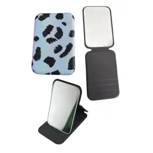 Mavi Renk Leopar Desenli Küçük Boy Katlanabilir Makyaj Aynası