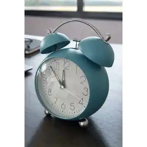 Mavi Renk Mini Dekoratif Işıklı Alarmlı Yuvarlak Masa Saati