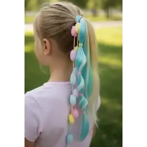 Mavi Renk Saç Detaylı Lastik Toka