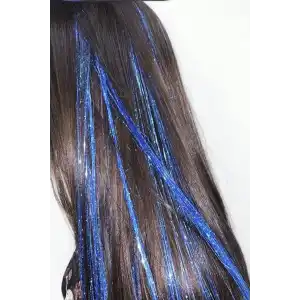 Mavi Renk Simli Yan Postiş Hair Tinsel Shiny Hair (50 Cm)