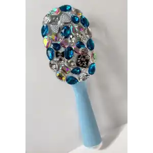 Mavi Renk Taş Ve İnci Detaylı Saç Tarama Fırçası/ Tarak