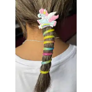 Mavi Renk Unicorn Figürlü Yaylı Spiral Toka