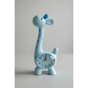 Mavi Renk Zürafa Figürlü Dekoratif Alarmlı Masa Saati