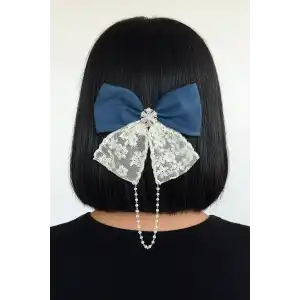 Mavi Ve Beyaz Renk Kurdele Figürlü Otomat Toka