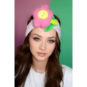 Mor Renk Çiçek Figürlü Peluş Saç Bandı