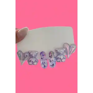 Mor Renk Karışık Figürlü 6lı Küpe Set