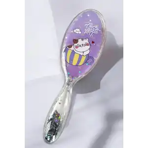 Mor Renk Kedi Figürlü Sim Detaylı Saç Tarama Fırçası/ Tarak