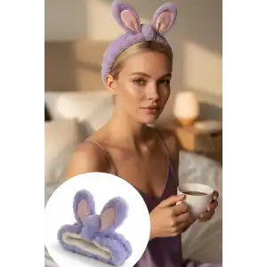 Mor Renk Kulak Detaylı Peluş Saç Bandı