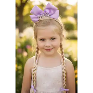 Mor Renk Kurdele Figürlü Örgü Detaylı Çocuk Taç
